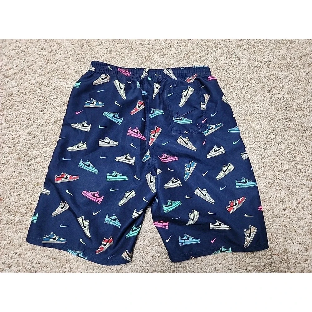 Nike Boys XL Navy Blue Sneaker Print‎ Swim Trunks Mesh Lined NESSF806-400